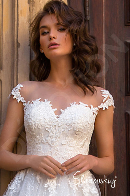 Malvina Illusion back A-line Short/ Cap sleeve Wedding Dress 4
