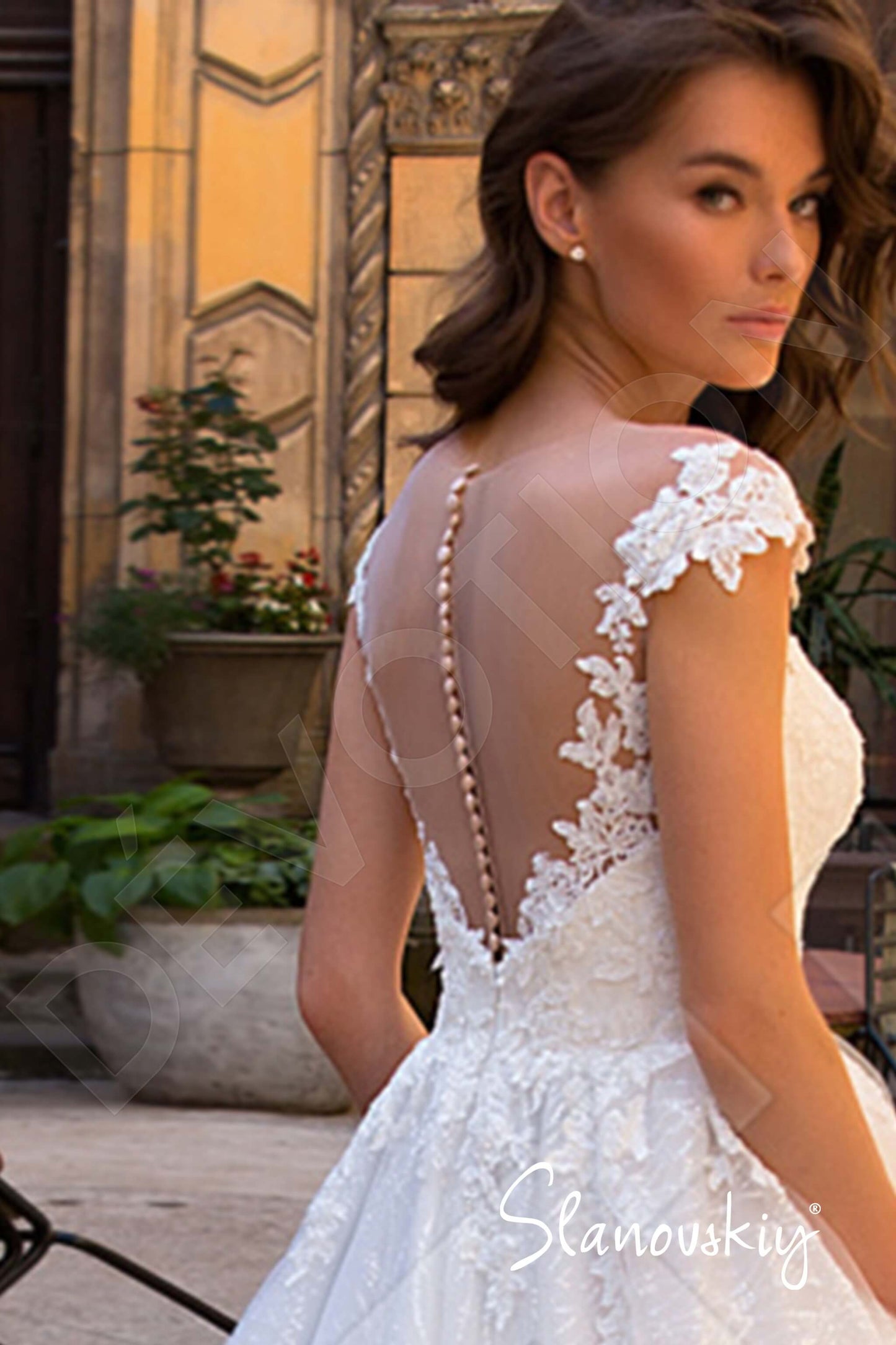 Malvina Illusion back A-line Short/ Cap sleeve Wedding Dress 5
