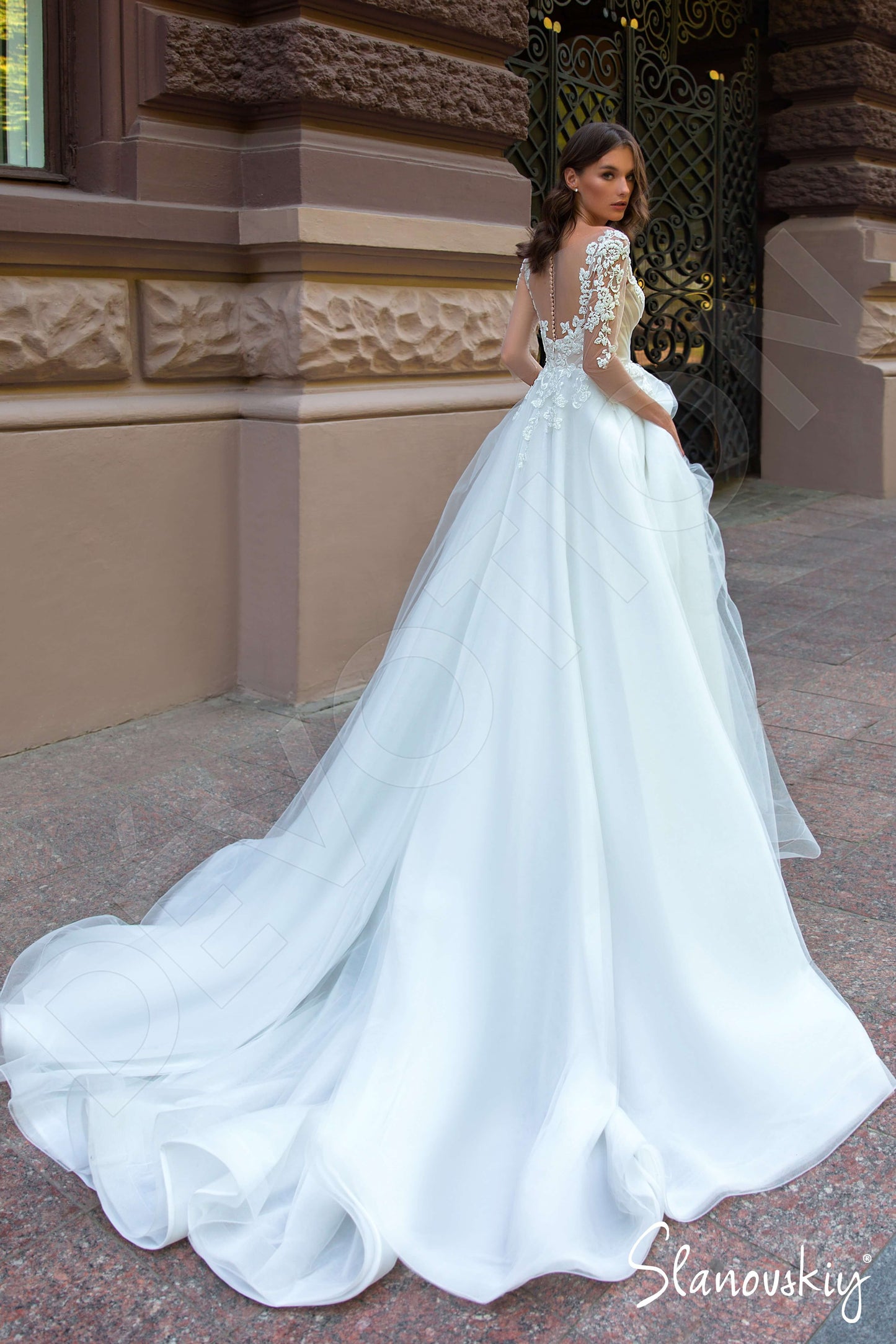 Manella Illusion back Princess/Ball Gown 3/4 sleeve Wedding Dress Back