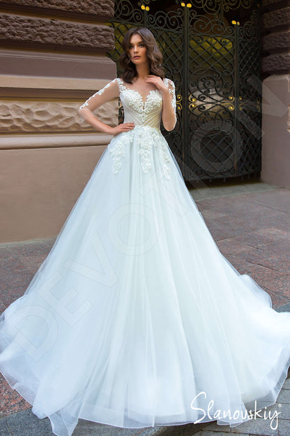 Manella Illusion back Princess/Ball Gown 3/4 sleeve Wedding Dress Front