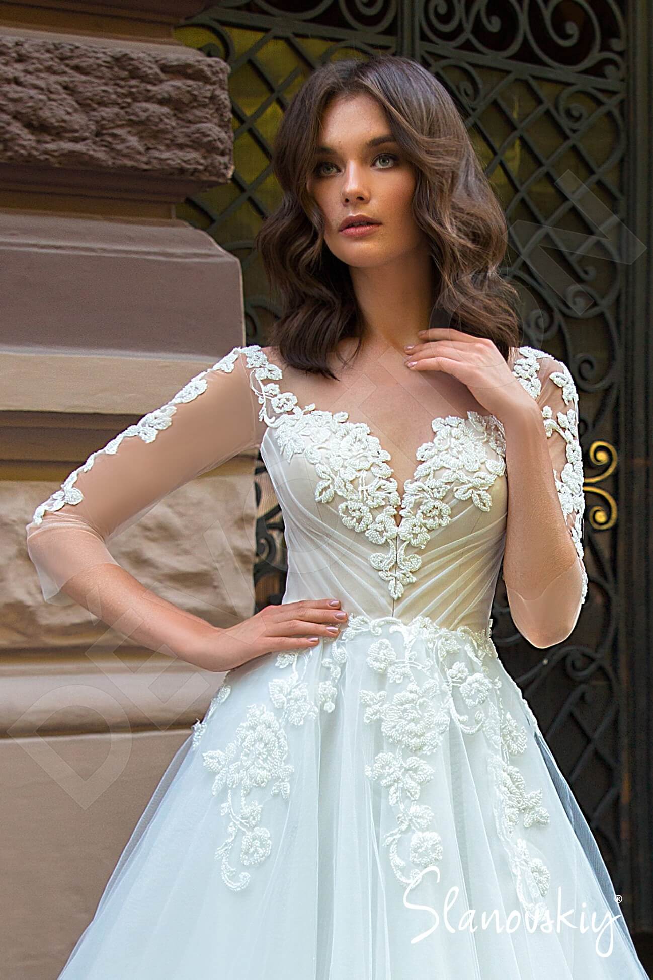 Manella Illusion back Princess/Ball Gown 3/4 sleeve Wedding Dress 2
