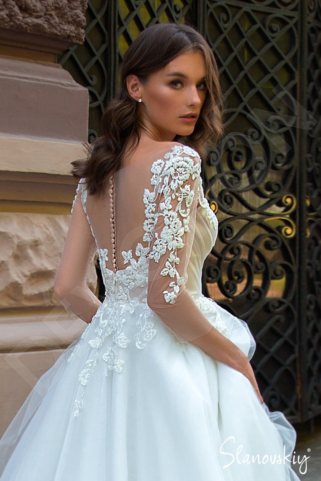 Manella Illusion back Princess/Ball Gown 3/4 sleeve Wedding Dress 3