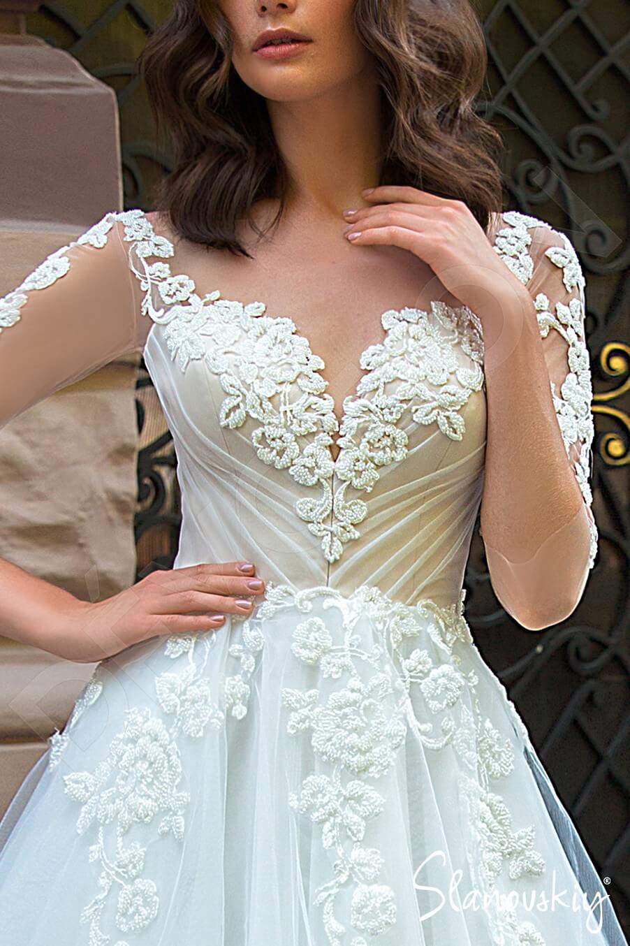 Manella Illusion back Princess/Ball Gown 3/4 sleeve Wedding Dress 6