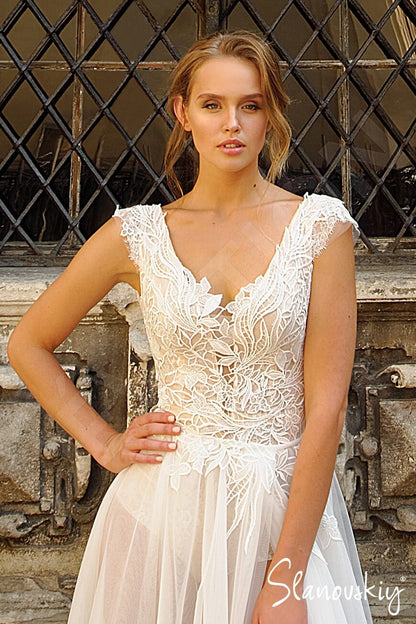 Ivetta Open back A-line Short/ Cap sleeve Wedding Dress 2