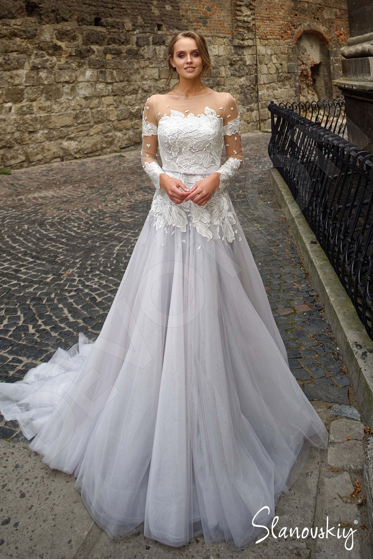Joseline Illusion back A-line Long sleeve Wedding Dress Front