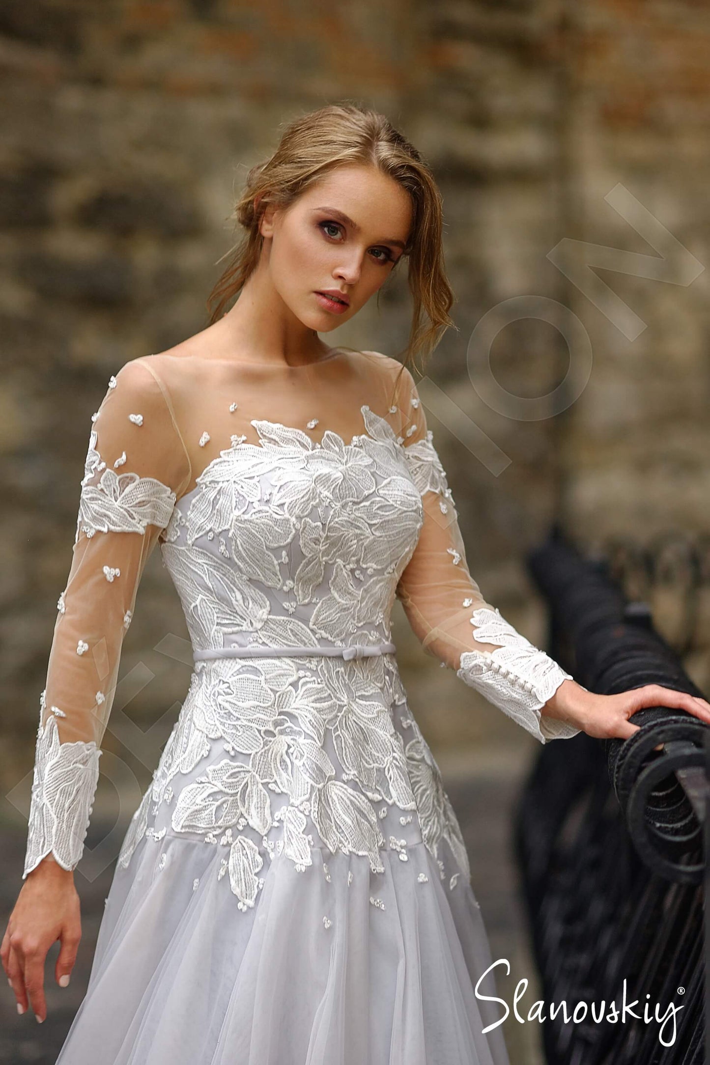 Joseline Illusion back A-line Long sleeve Wedding Dress 2