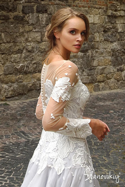 Joseline Illusion back A-line Long sleeve Wedding Dress 5