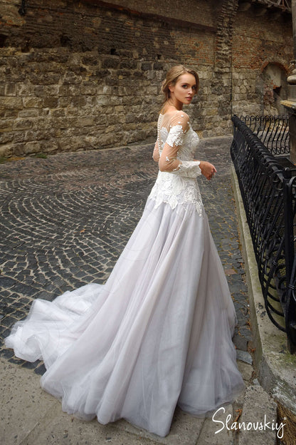 Joseline Illusion back A-line Long sleeve Wedding Dress Back