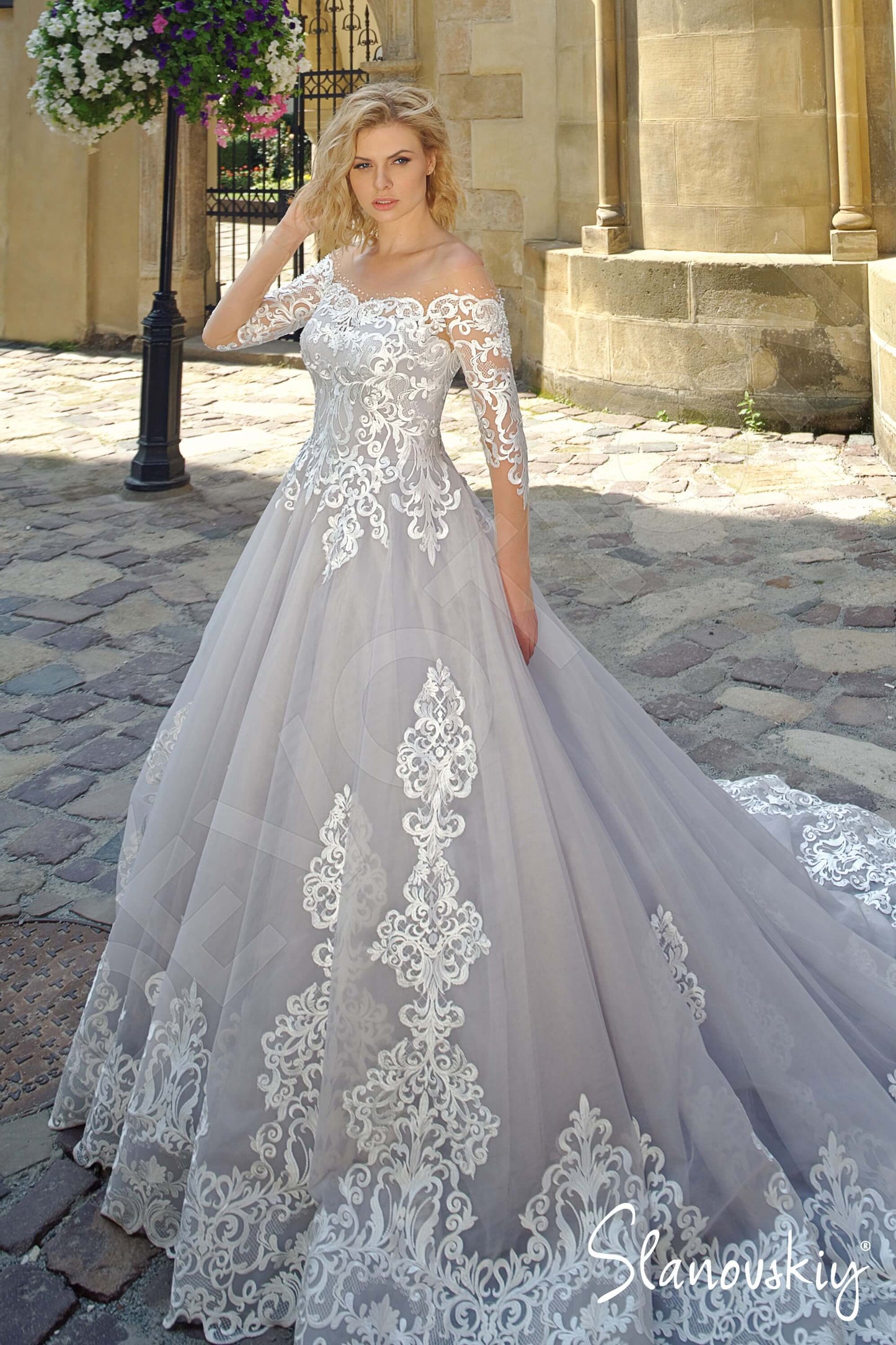 Vicky Illusion back Princess/Ball Gown 3/4 sleeve Wedding Dress Front