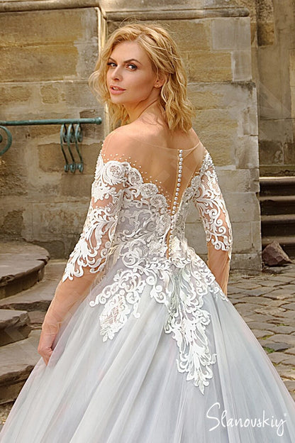 Vicky Illusion back Princess/Ball Gown 3/4 sleeve Wedding Dress 3