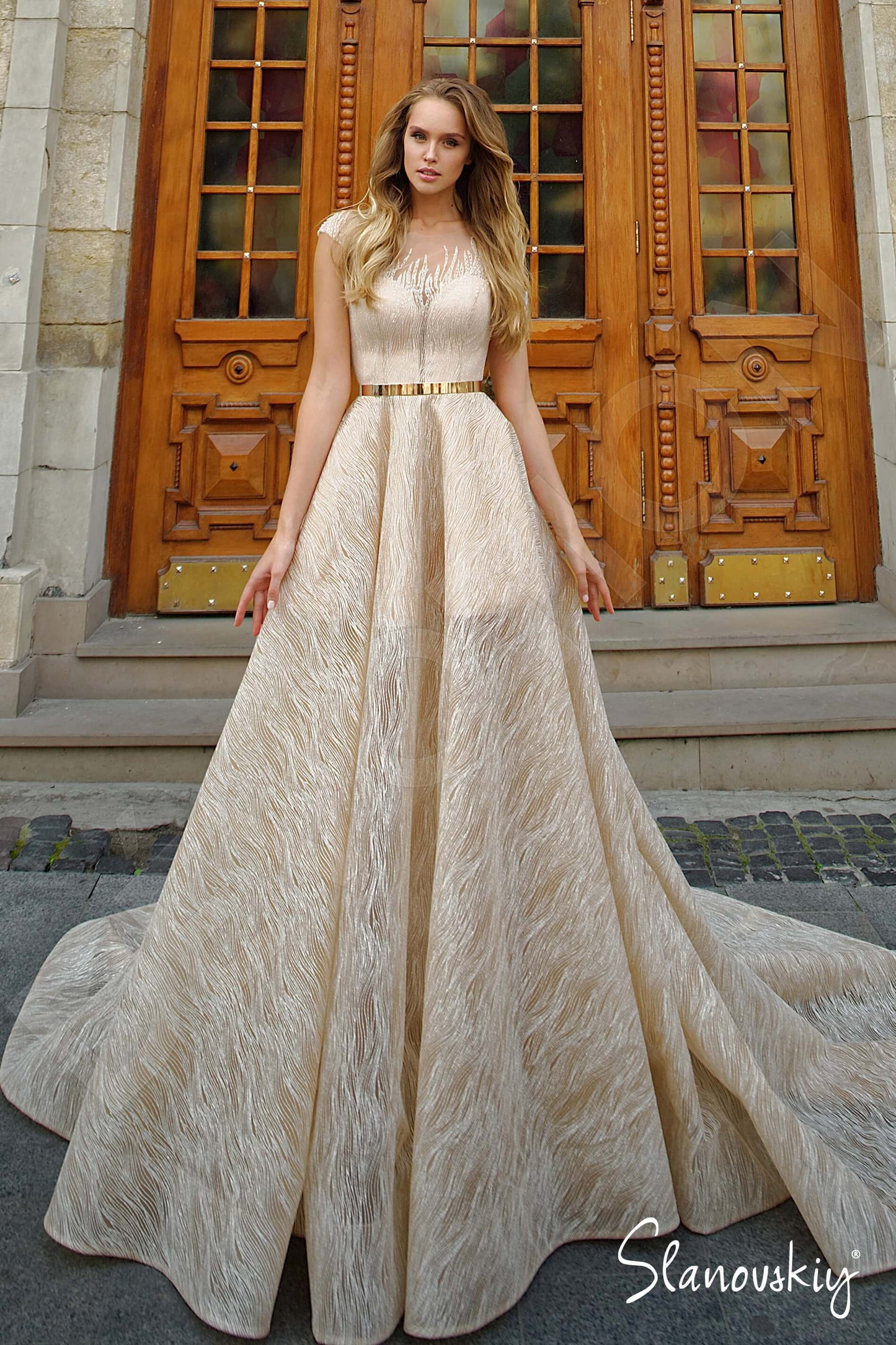 Juana Illusion back A-line Short/ Cap sleeve Wedding Dress Front