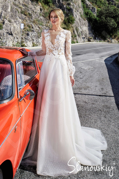 Rindia Full back A-line Long sleeve Wedding Dress Front