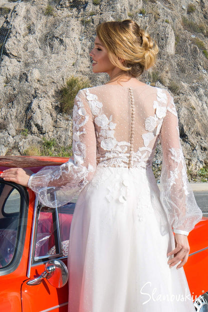 Rindia Full back A-line Long sleeve Wedding Dress 5