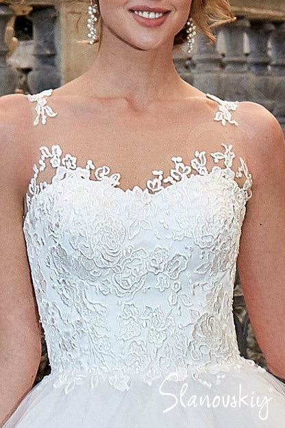 Elania Illusion back Princess/Ball Gown Sleeveless Wedding Dress 3