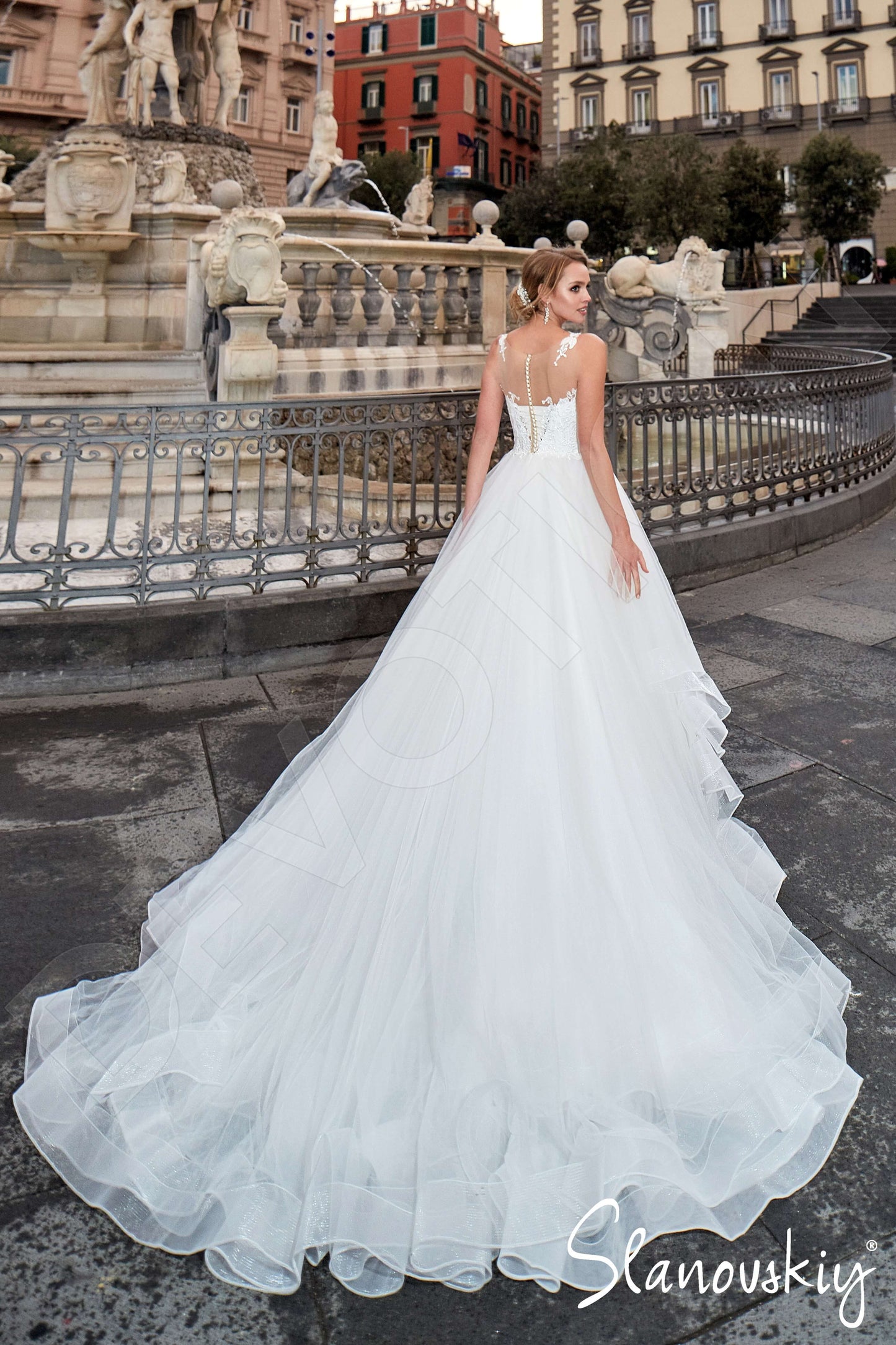 Elania Illusion back Princess/Ball Gown Sleeveless Wedding Dress Back