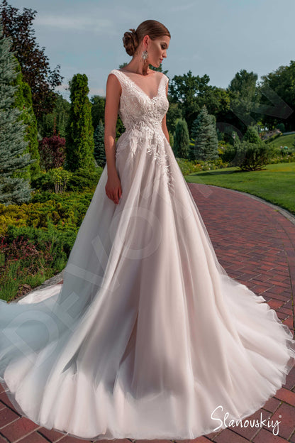Acacia Full back A-line Short/ Cap sleeve Wedding Dress Front