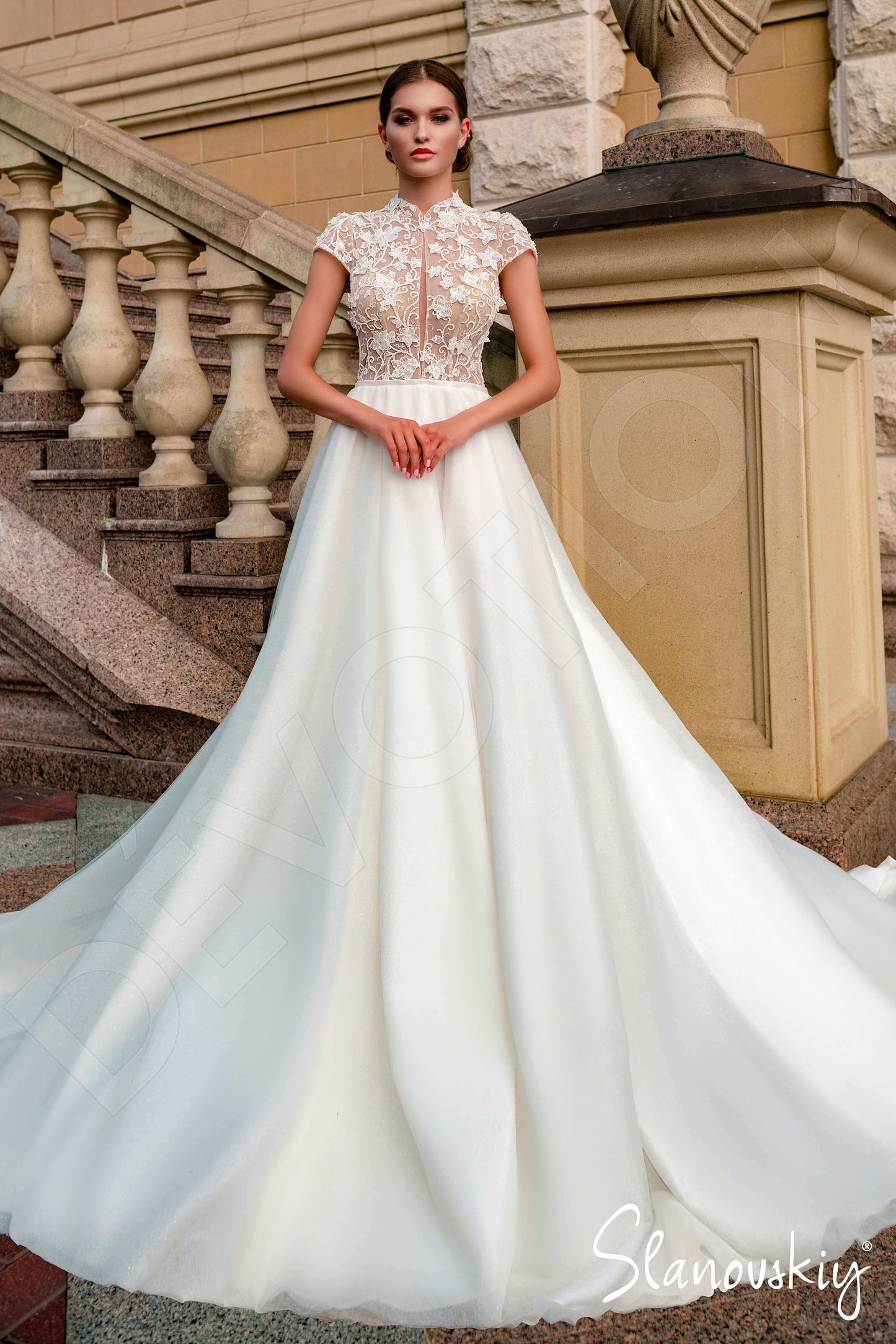 Acadia Full back A-line Short/ Cap sleeve Wedding Dress Front