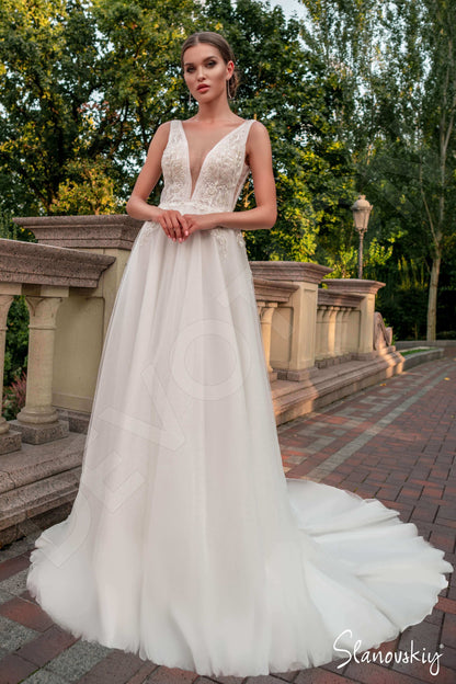 Adrienne A-line Sleeveless Open back Wedding Dress Front