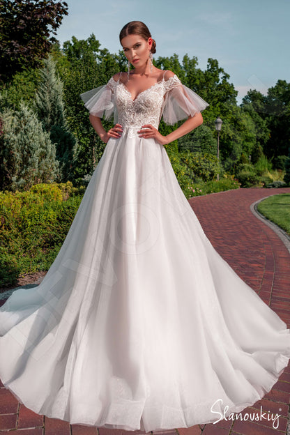 Afsha Open back A-line Short/ Cap sleeve Wedding Dress Front