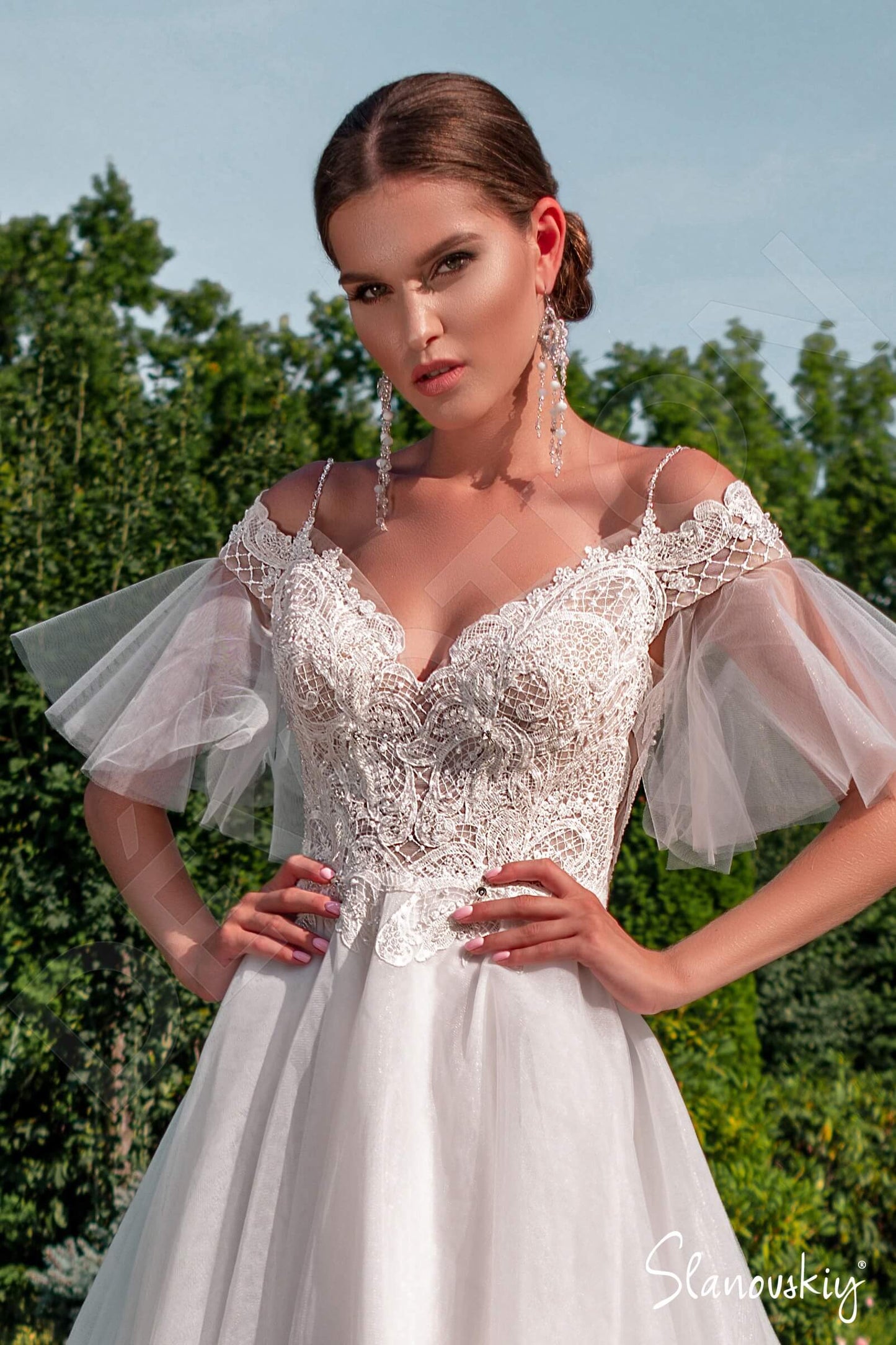Afsha Open back A-line Short/ Cap sleeve Wedding Dress 2