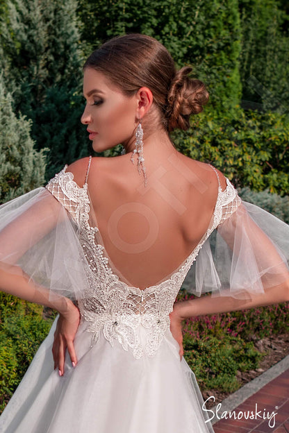Afsha Open back A-line Short/ Cap sleeve Wedding Dress 4