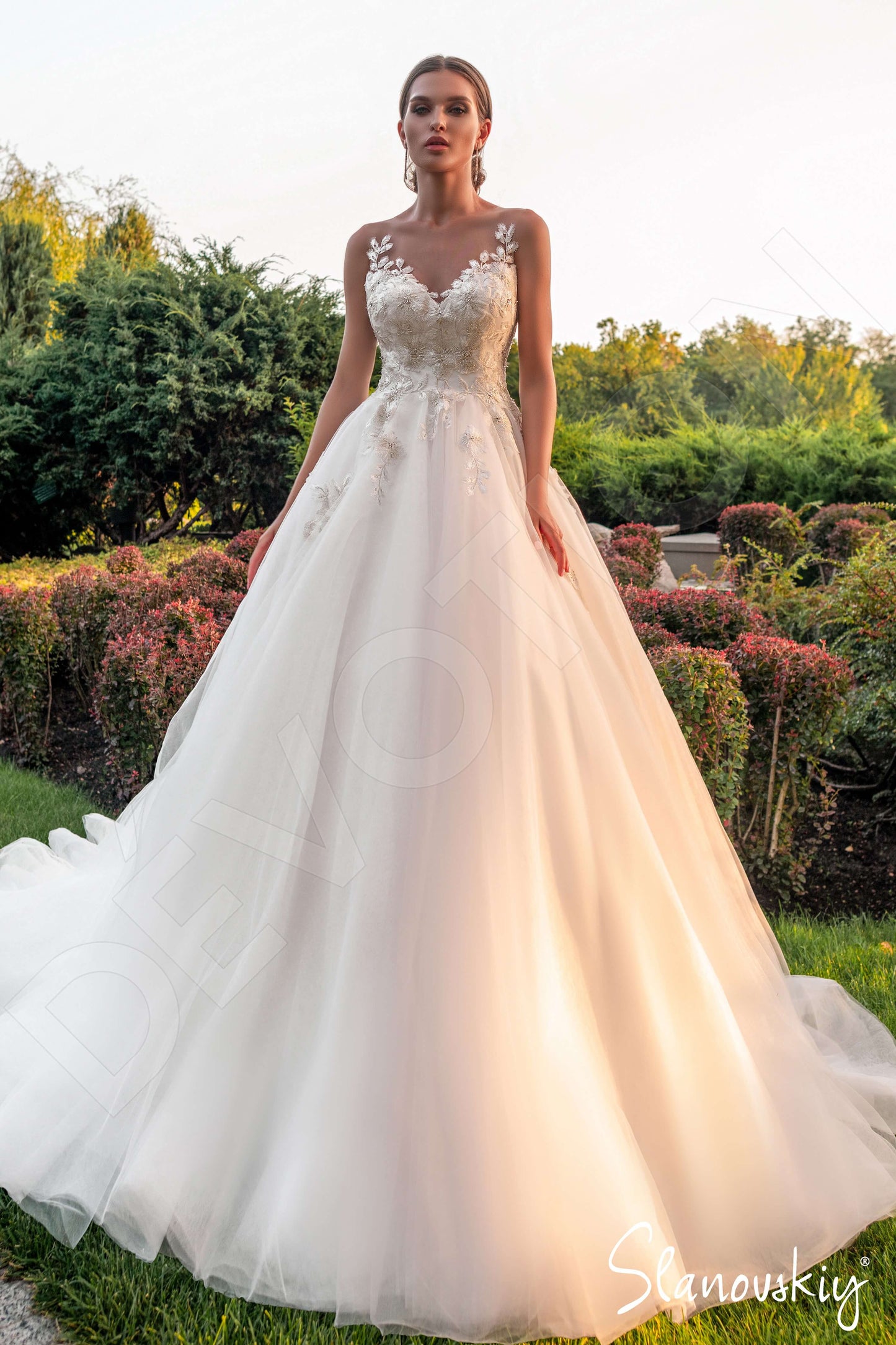 Laureen Full back A-line Sleeveless Wedding Dress Front