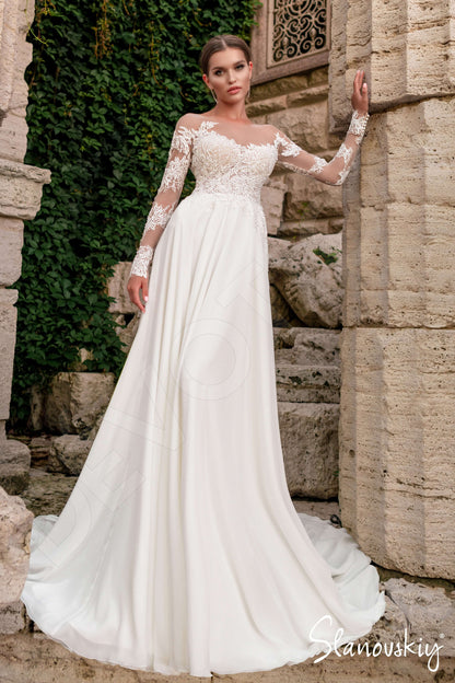 Joyce Illusion back A-line Long sleeve Wedding Dress Front