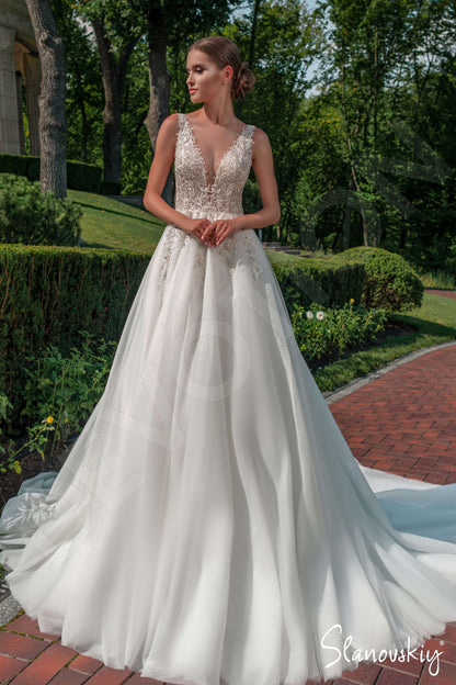 Alberta Open back A-line Sleeveless Wedding Dress Front