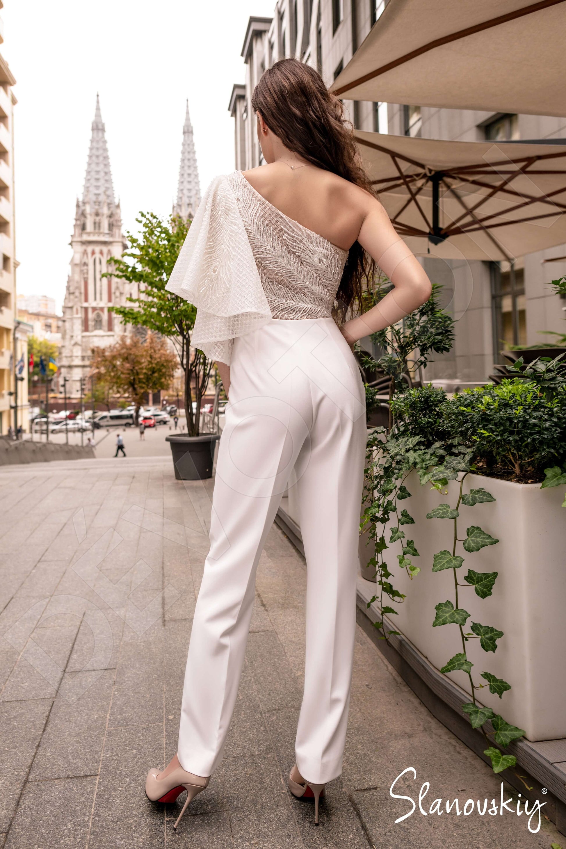 Allyn Pants Asymmetric/One shoulder Ivory Milk Wedding dress