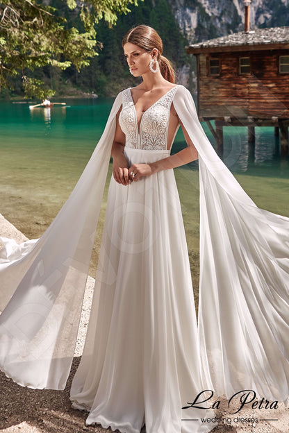 Lunara Open back A-line Long sleeve Wedding Dress Front
