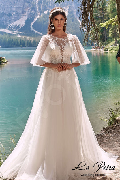 Amilia Open back A-line Half sleeve Wedding Dress Front