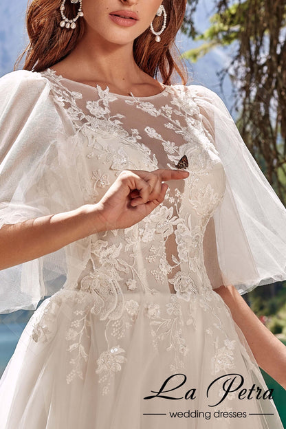 Amilia Open back A-line Half sleeve Wedding Dress 4
