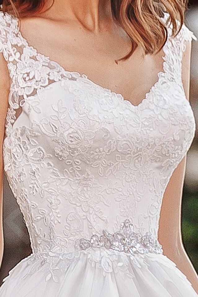 Fernia Full back A-line Short/ Cap sleeve Wedding Dress 6