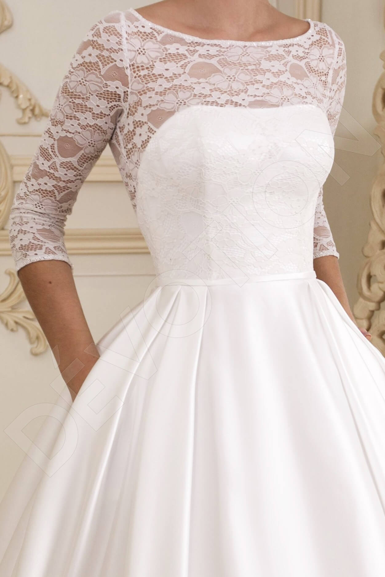Cassey Full back A-line 3/4 sleeve Wedding Dress 2