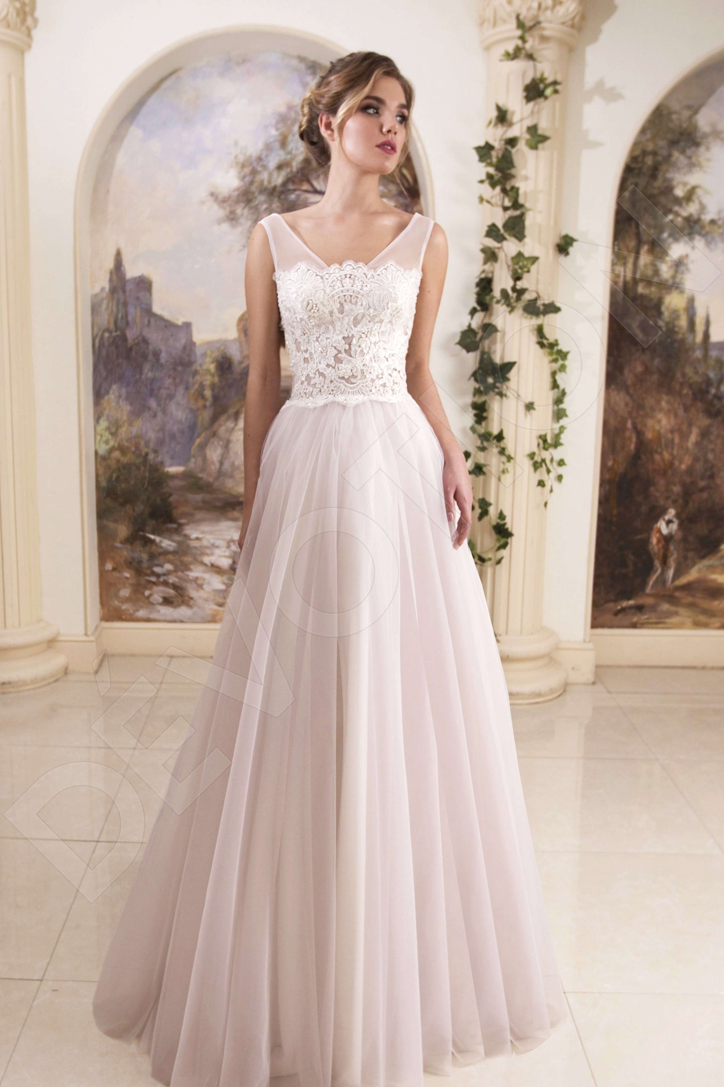Celestina Open back A-line Sleeveless Wedding Dress Front