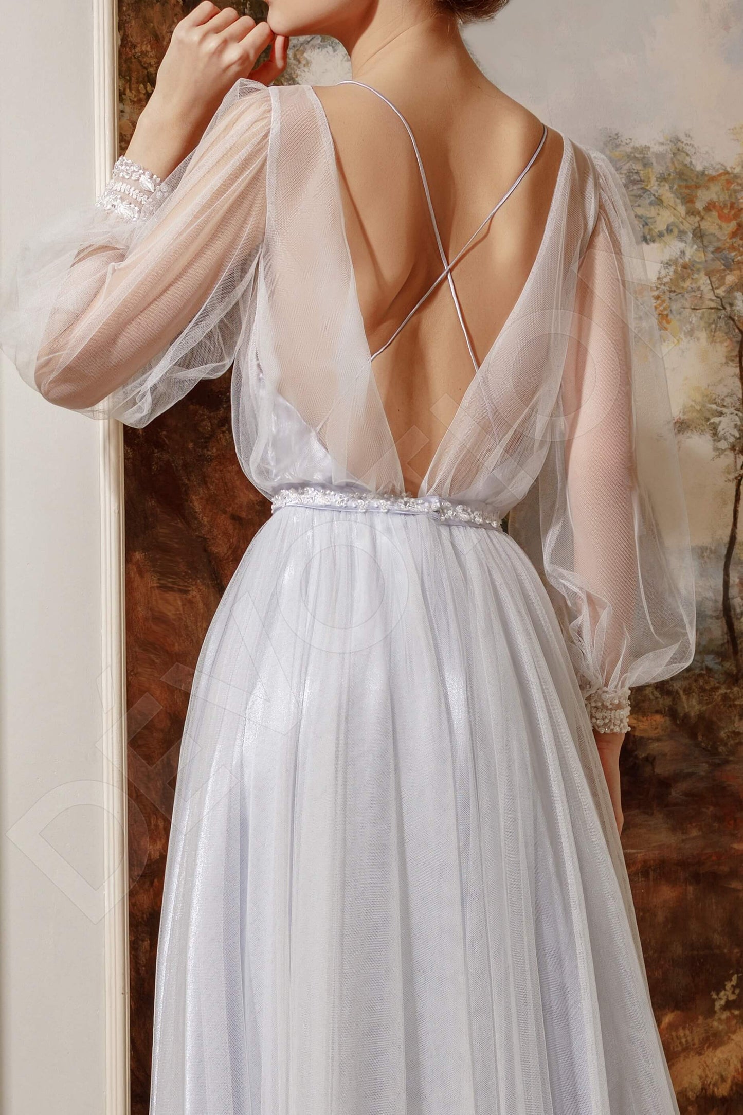 Dorrie Criss cross back A-line Long sleeve Wedding Dress 3