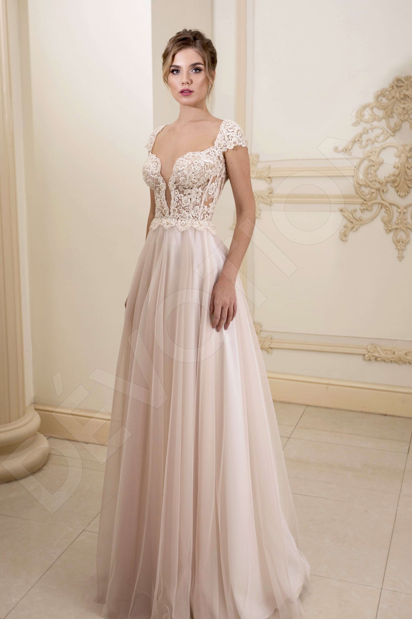 Lainie Full back A-line Short/ Cap sleeve Wedding Dress Front