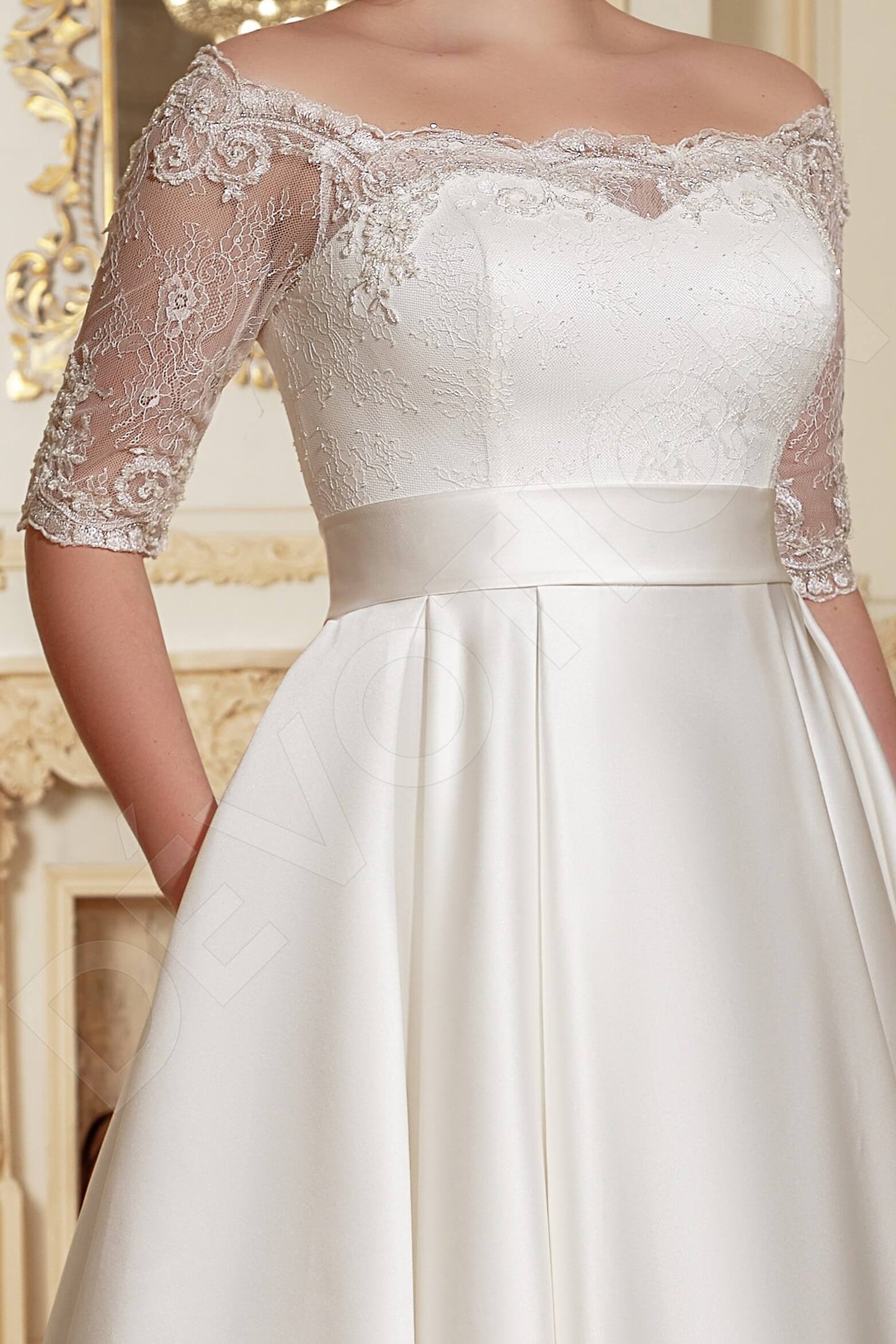 Lallie Full back A-line Half sleeve Wedding Dress 2