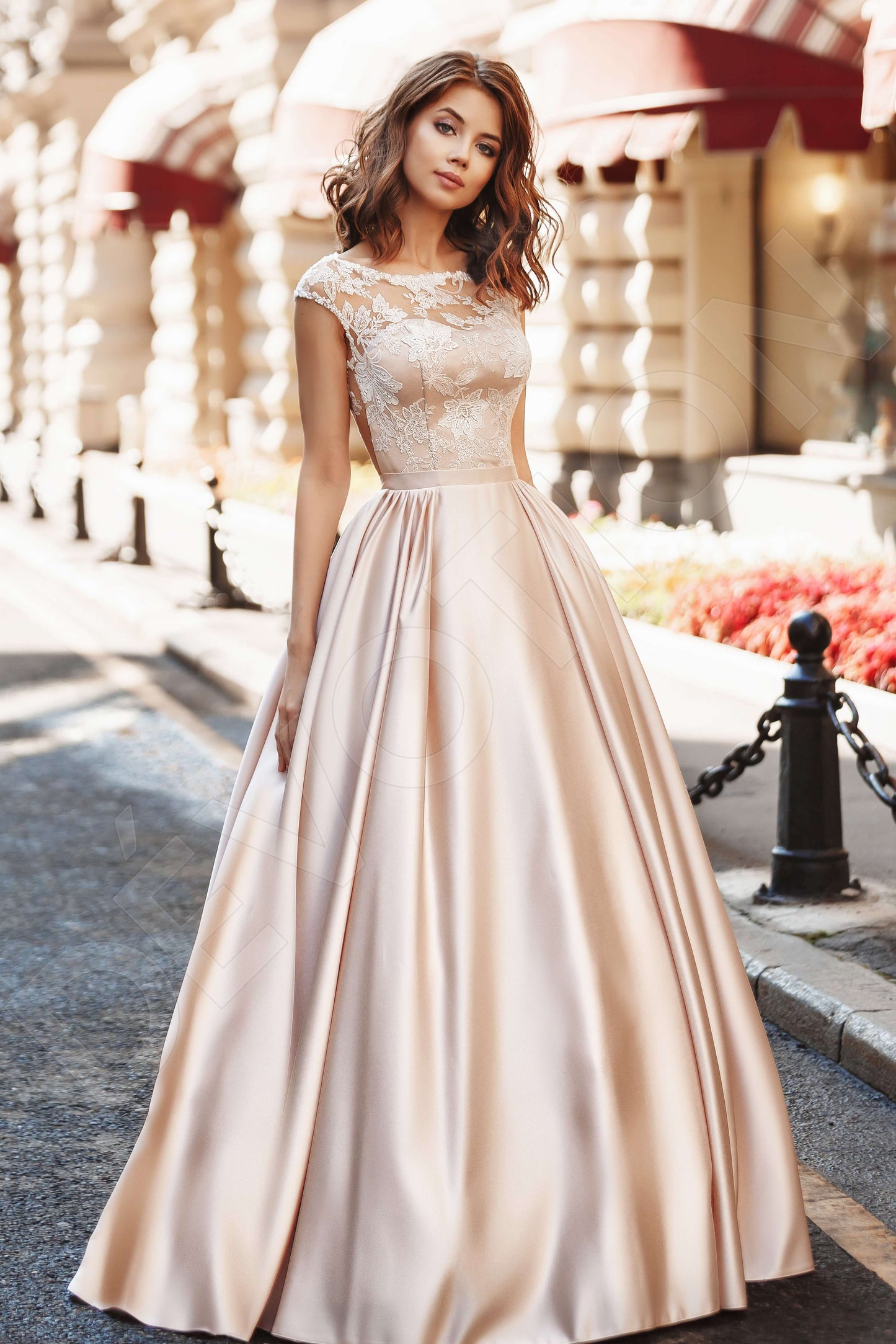 Arianda Full back A-line Short/ Cap sleeve Wedding Dress Front