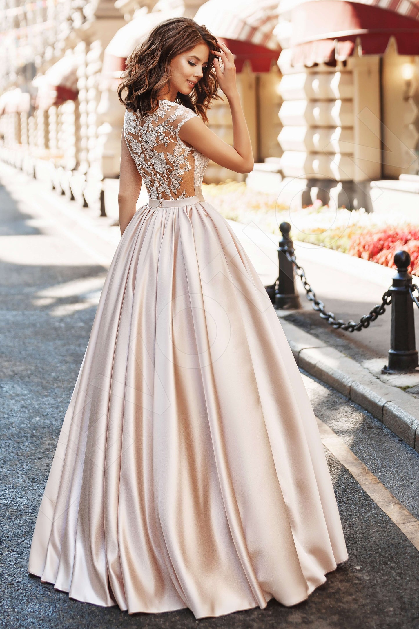 Arianda Full back A-line Short/ Cap sleeve Wedding Dress Back