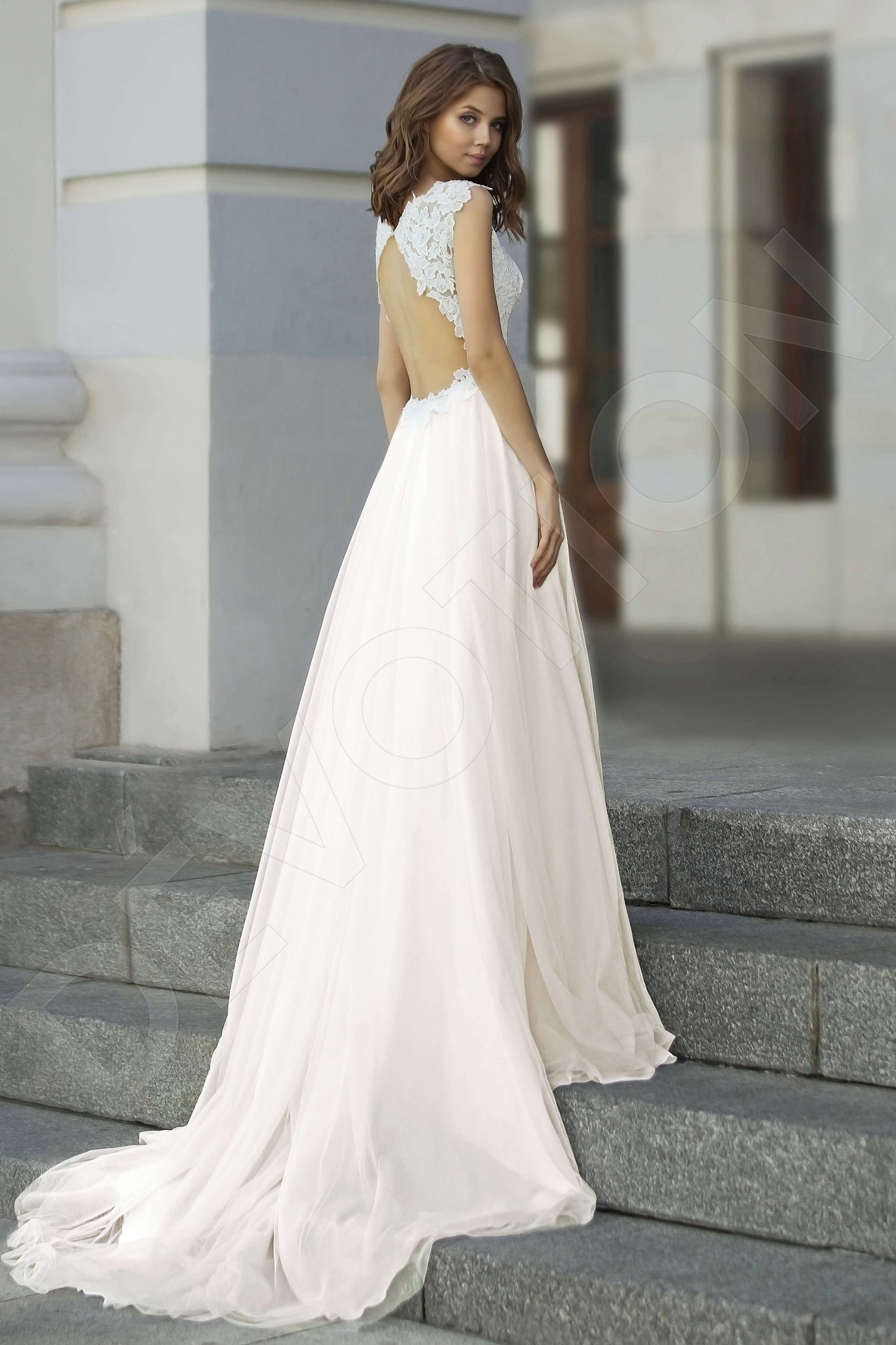 Avellana Open back A-line Sleeveless Wedding Dress Back