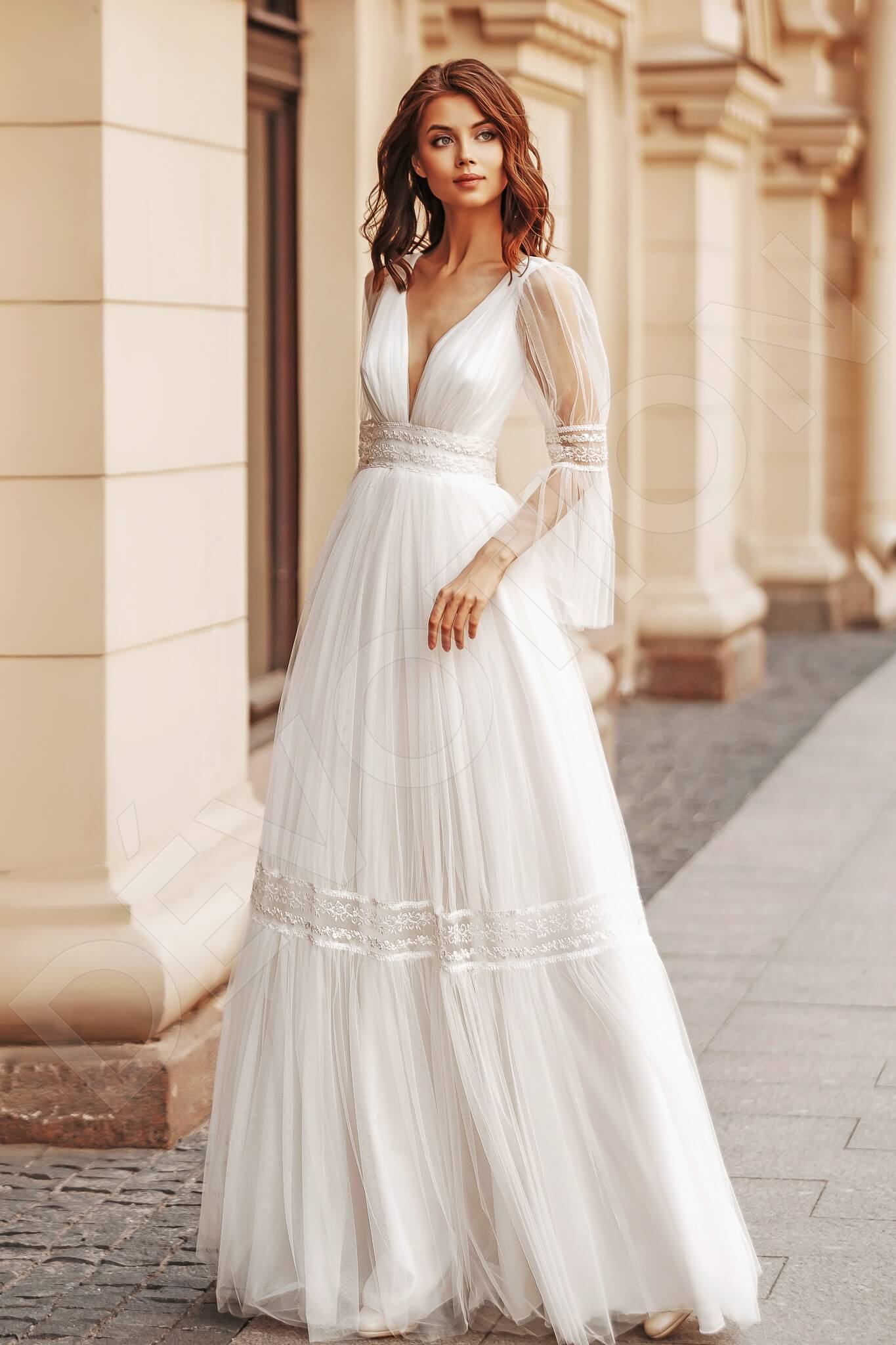Arinella Open back A-line Long sleeve Wedding Dress Front