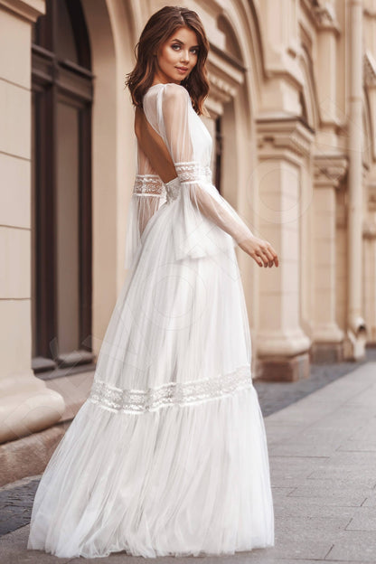 Arinella Open back A-line Long sleeve Wedding Dress Back