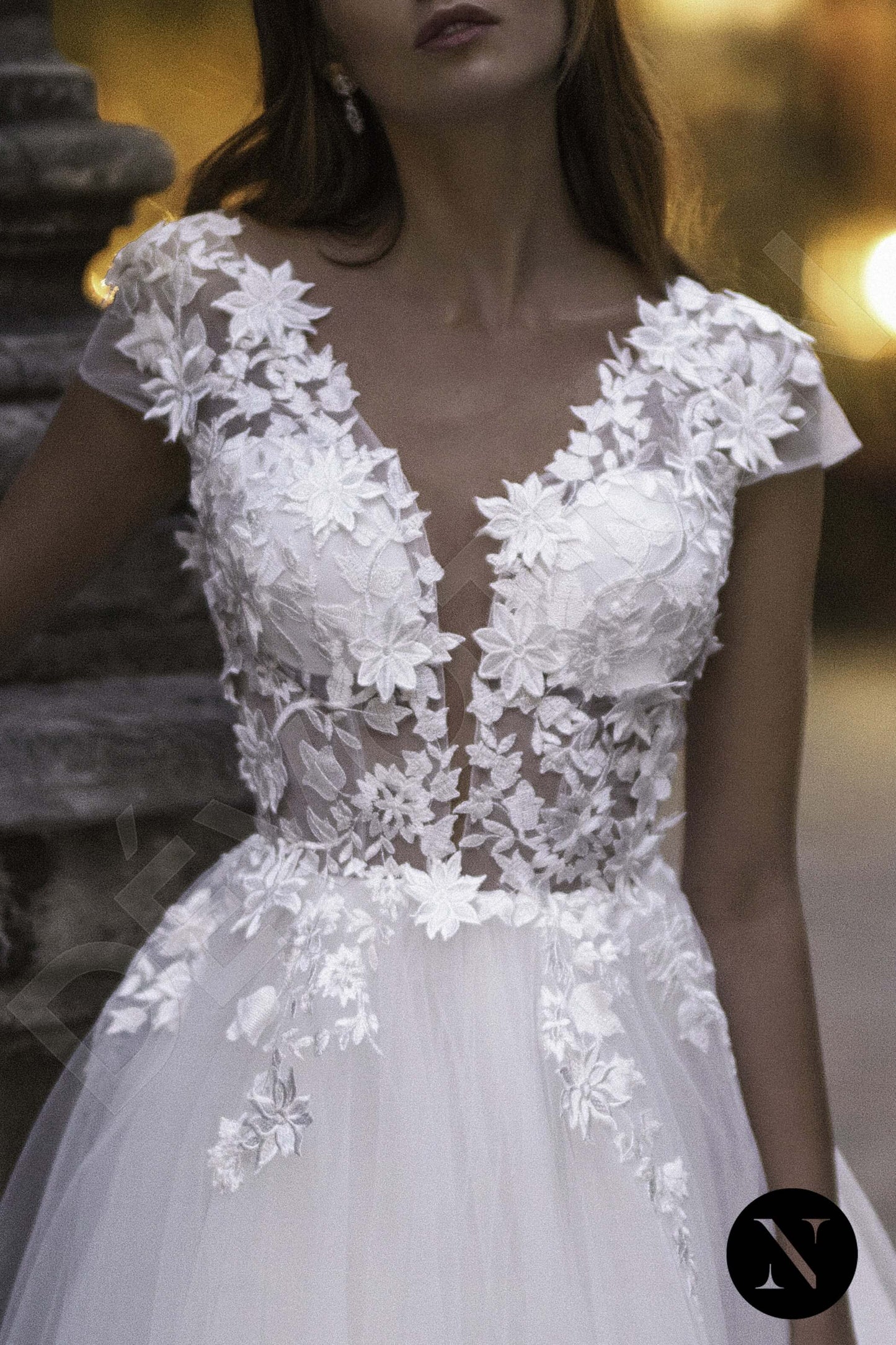 Flore Open back A-line Short/ Cap sleeve Wedding Dress 6