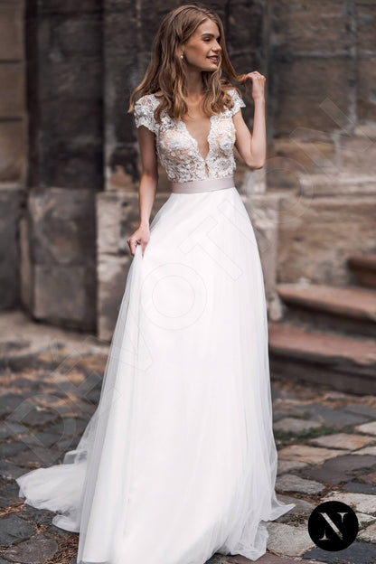 Jaden Full back A-line Short/ Cap sleeve Wedding Dress Front
