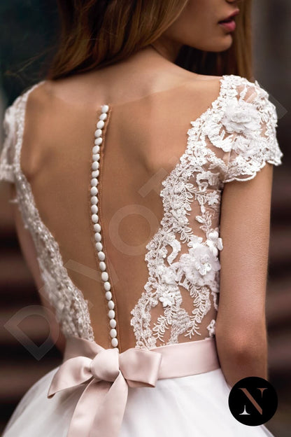 Jaden Full back A-line Short/ Cap sleeve Wedding Dress 6