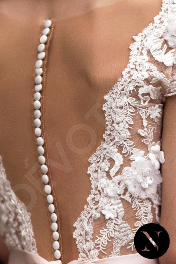 Jaden Full back A-line Short/ Cap sleeve Wedding Dress 7