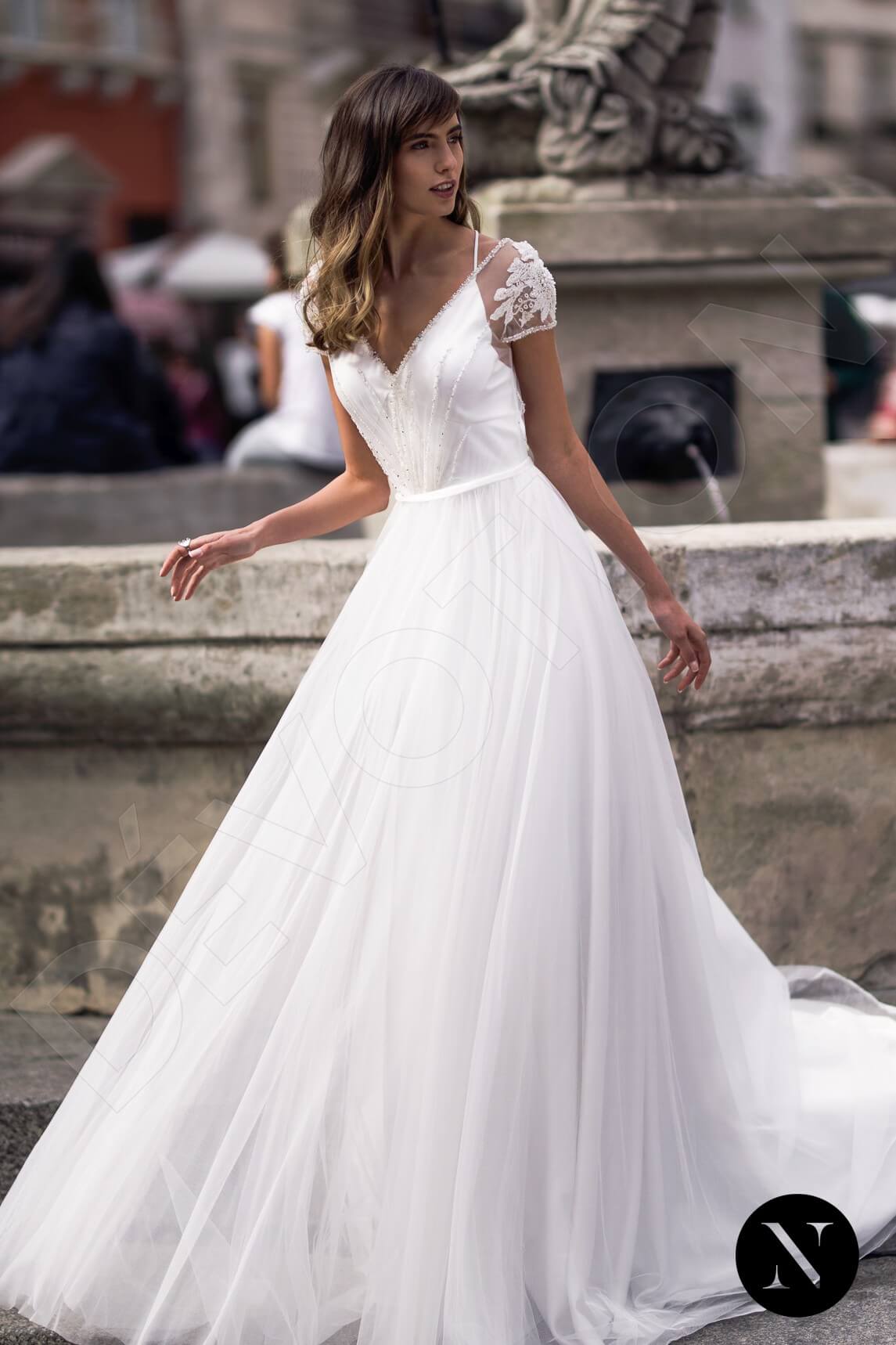Karine Criss cross back A-line Short/ Cap sleeve Wedding Dress Front