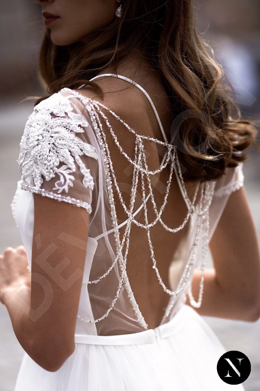 Karine Criss cross back A-line Short/ Cap sleeve Wedding Dress 3