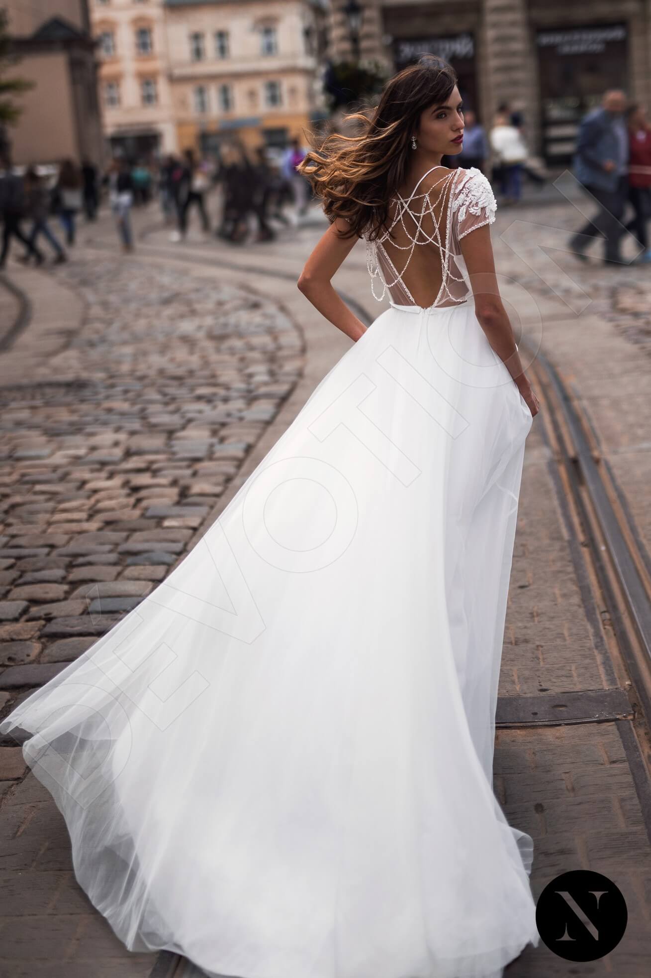 Karine Criss cross back A-line Short/ Cap sleeve Wedding Dress Back
